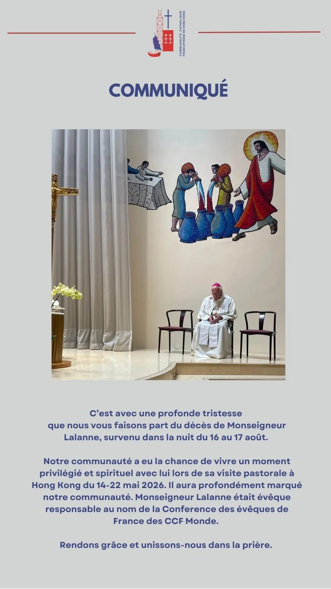 Communiqué - décès de Monseigneur Lalanne