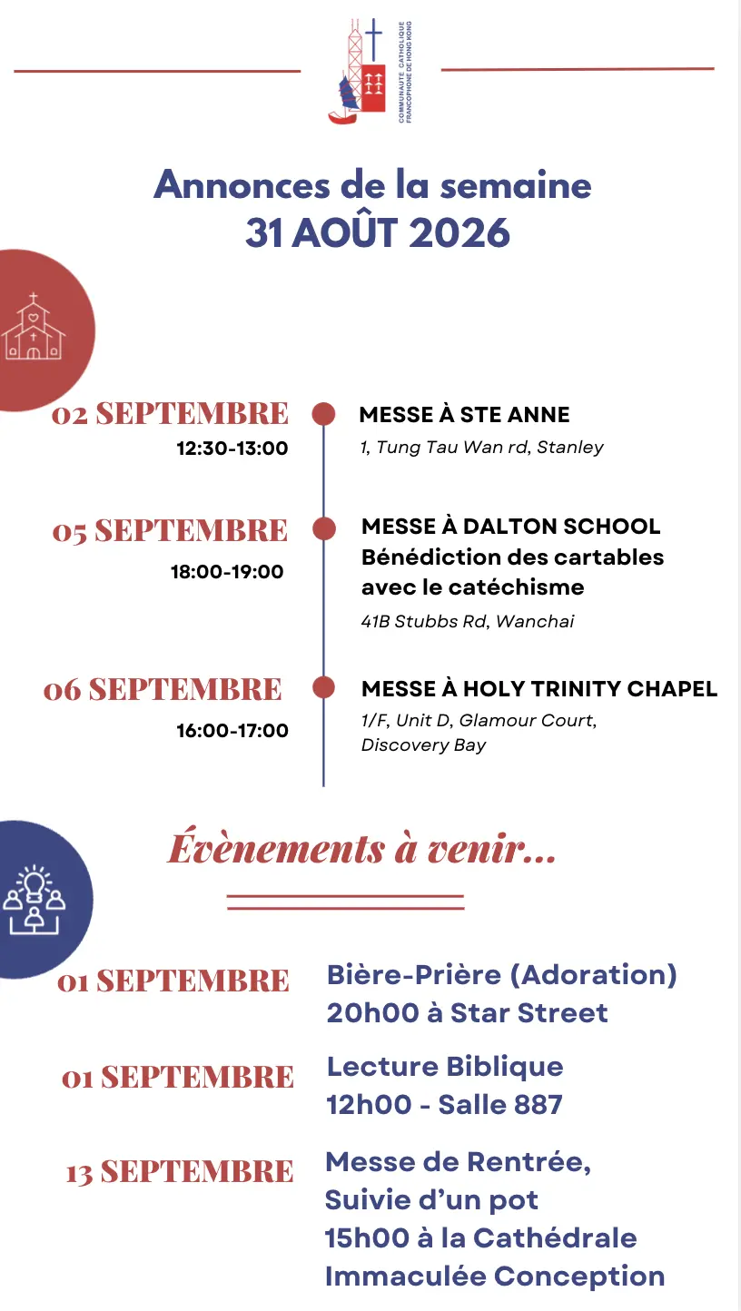 Les annonces de la semaine 31 Août 2026